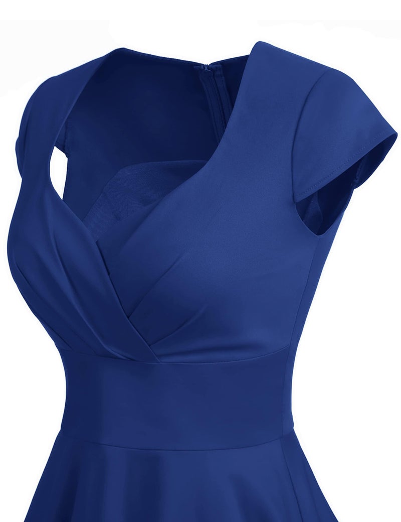 Bbonlinedress Women's Royal Blue Vintage 1950s Retro Cocktail Party Dress for Wedding Guest Semi-Formal Church Fit and Flare Knee Length Rockabilly Swing Dress Royal Blue M - Image 5